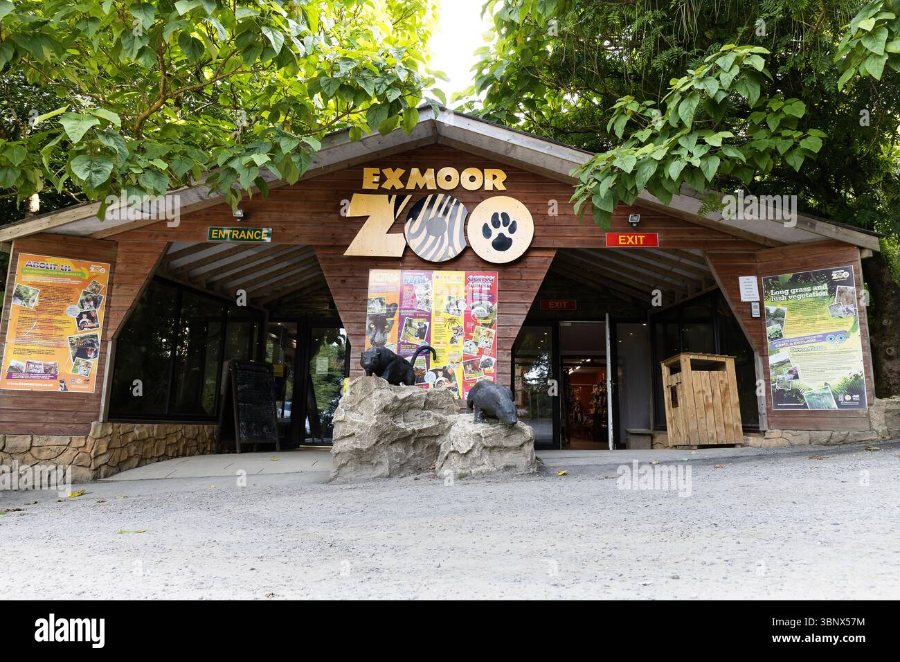 General view of the entrance to the popular tourist attraction of Exmoor Zoo in Devon, UK. Stock Photo