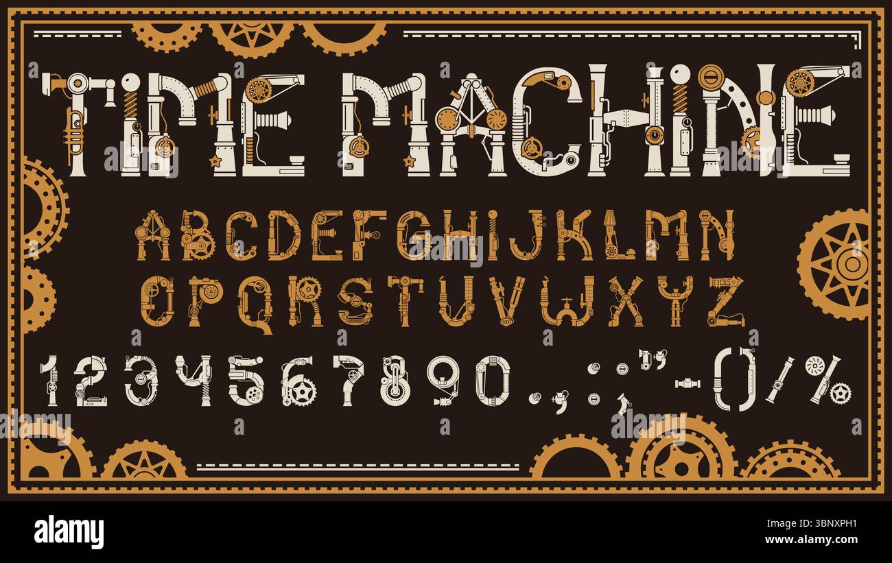 Mechanic steampunk font, gear type, retro machine English typeface ...
