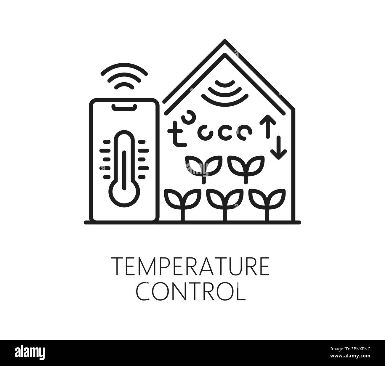Temperature control in smart farming line icon, agriculture technology ...