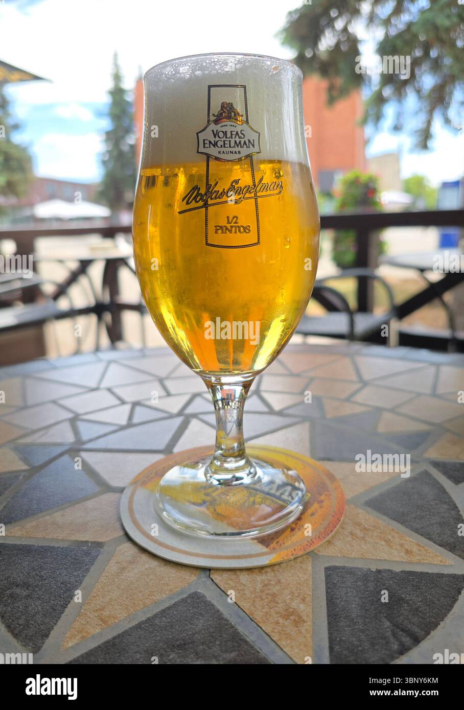 A Glass of draft Volfas Engelman beer. Klaipeda, Lithuania. - Smartphone Captured Stock Image
