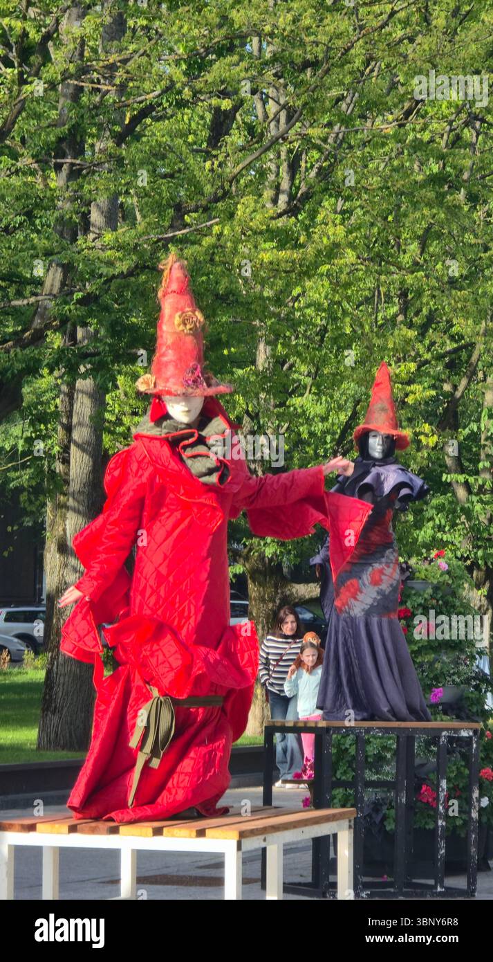 Street performers performing during the Sermuksnis festival in Klaipeda, Lithuania. - Smartphone Captured Stock Image
