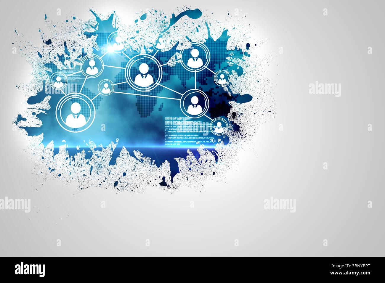 Splash on wall revealing technology interface Stock Photo