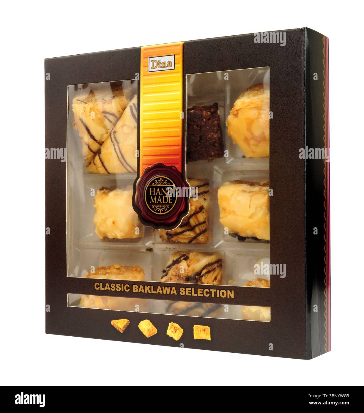 Dina handmade baklawa classic filo pastry selection in a 200g box Stock Photo
