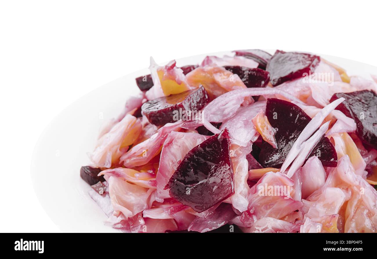 food still-life, Salad of sauerkraut, beets and onions Stock Photo