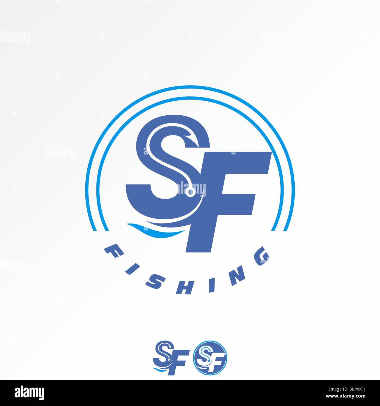 Logo design graphic concept creative premium vector stock image top sell initial SF font connected with fishing hook fisherman equipment seafood hobby Stock Vector