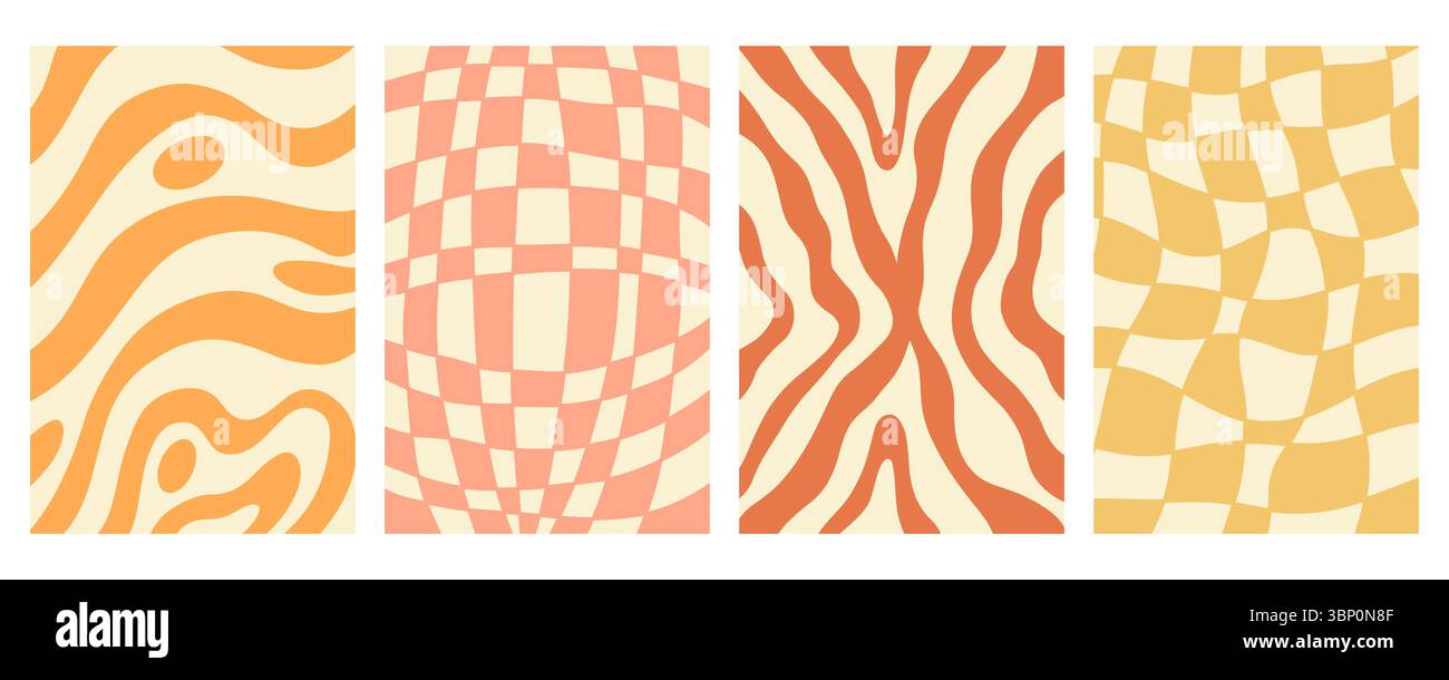 Distorted wavy retro patterns background set Stock Vector