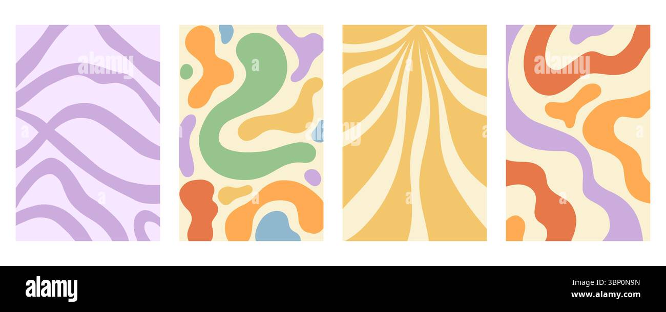 Distorted wavy retro patterns background set Stock Vector