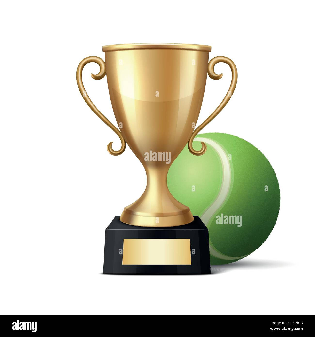 Vector 3d Realistic Golden Trophy Cup with Tennis Ball. Sports Award ...