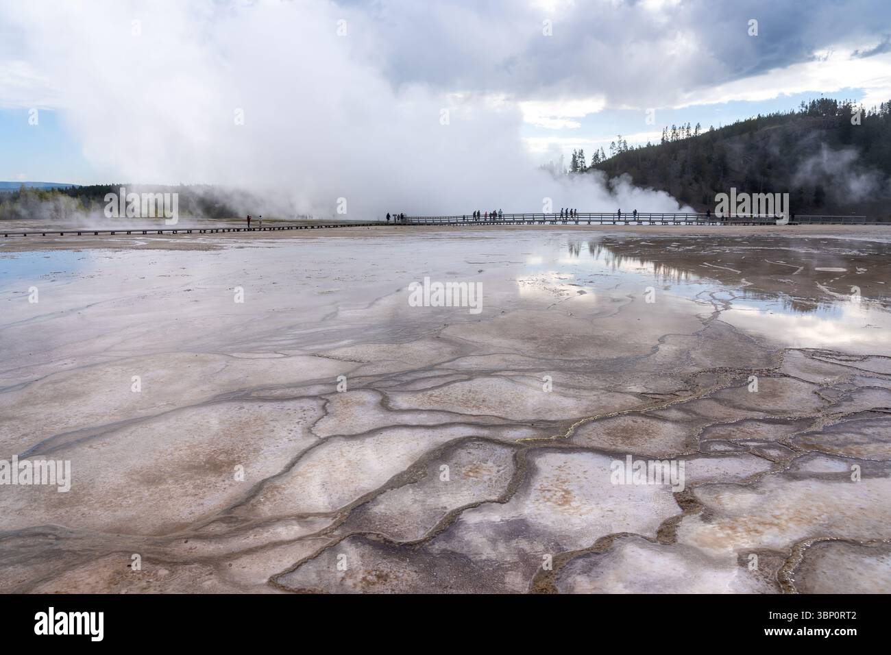 View of Yellowstone National Park in Wyoming, USA. Yellowstone National Park is a wilderness recreation area atop a volcanic hot spot. Stock Photo