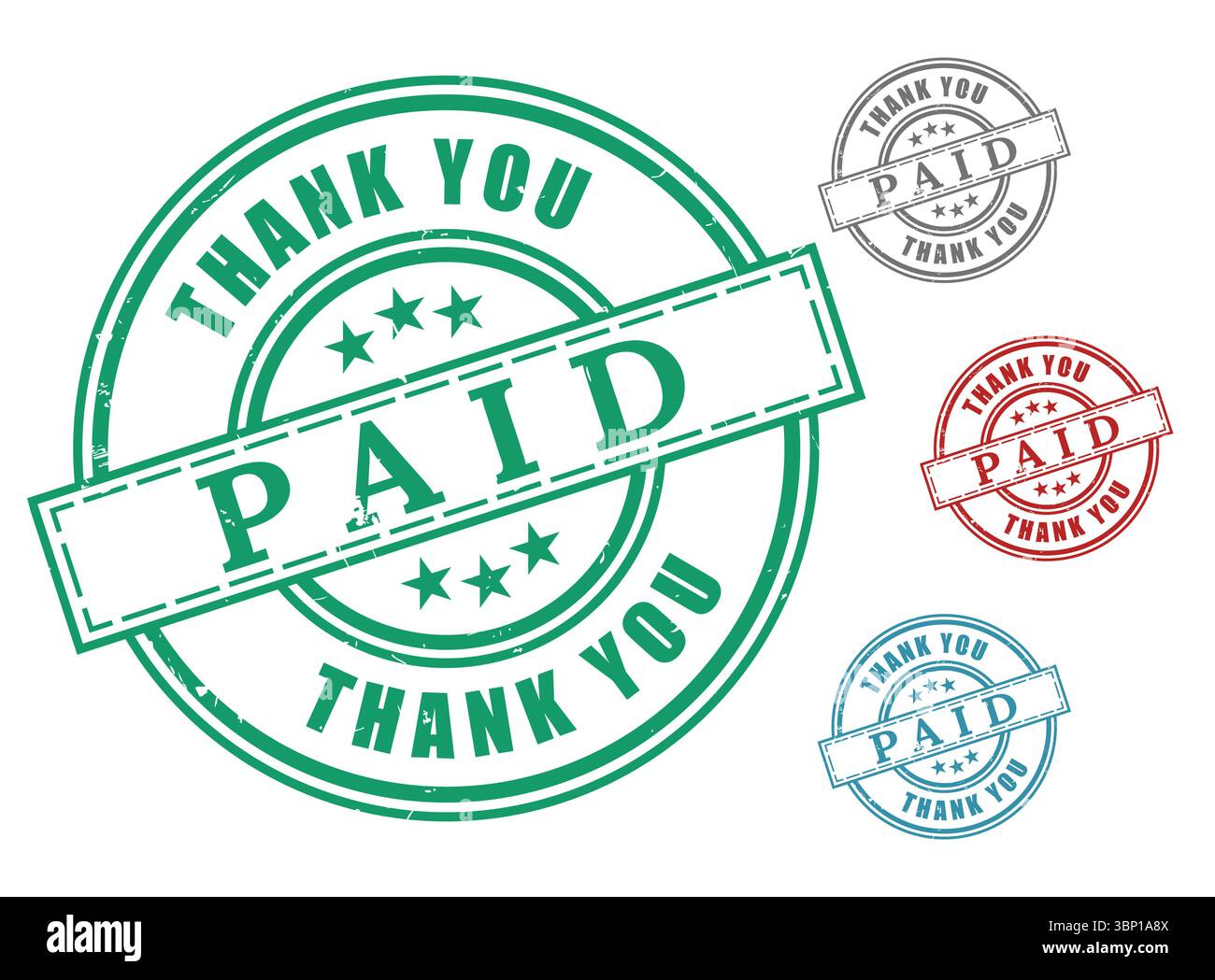 Paid Stamp Graphics Teal Red Blue Grey Variations Stock Vector
