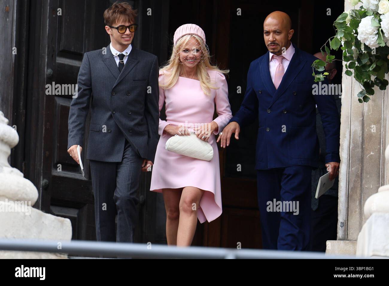Emma Bunton, her partner Jade Jones and son Beau, leave following the ...