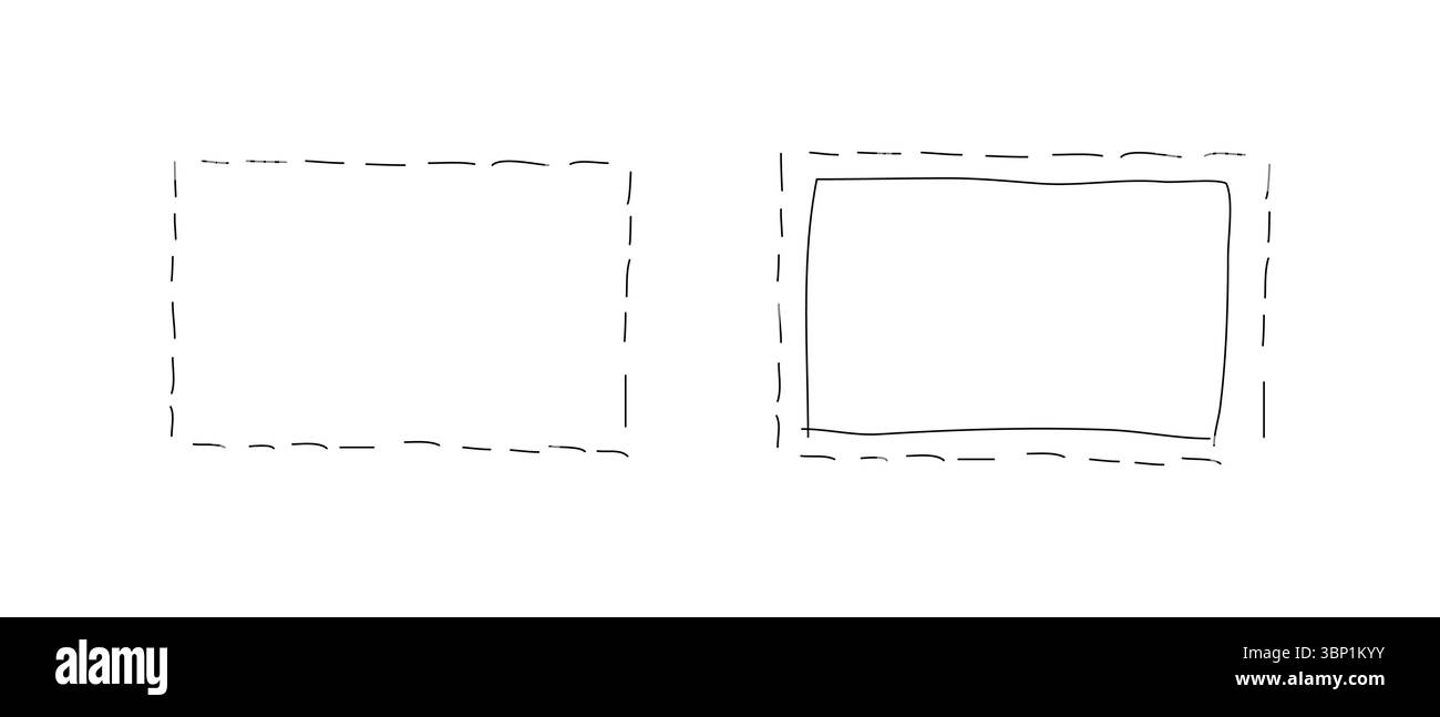 Hand drawn rectangle frames set. Lined border. Doodle rectangular shapes. Scribble square text box. Highlighting elements. Vector graphic illustration Stock Vector