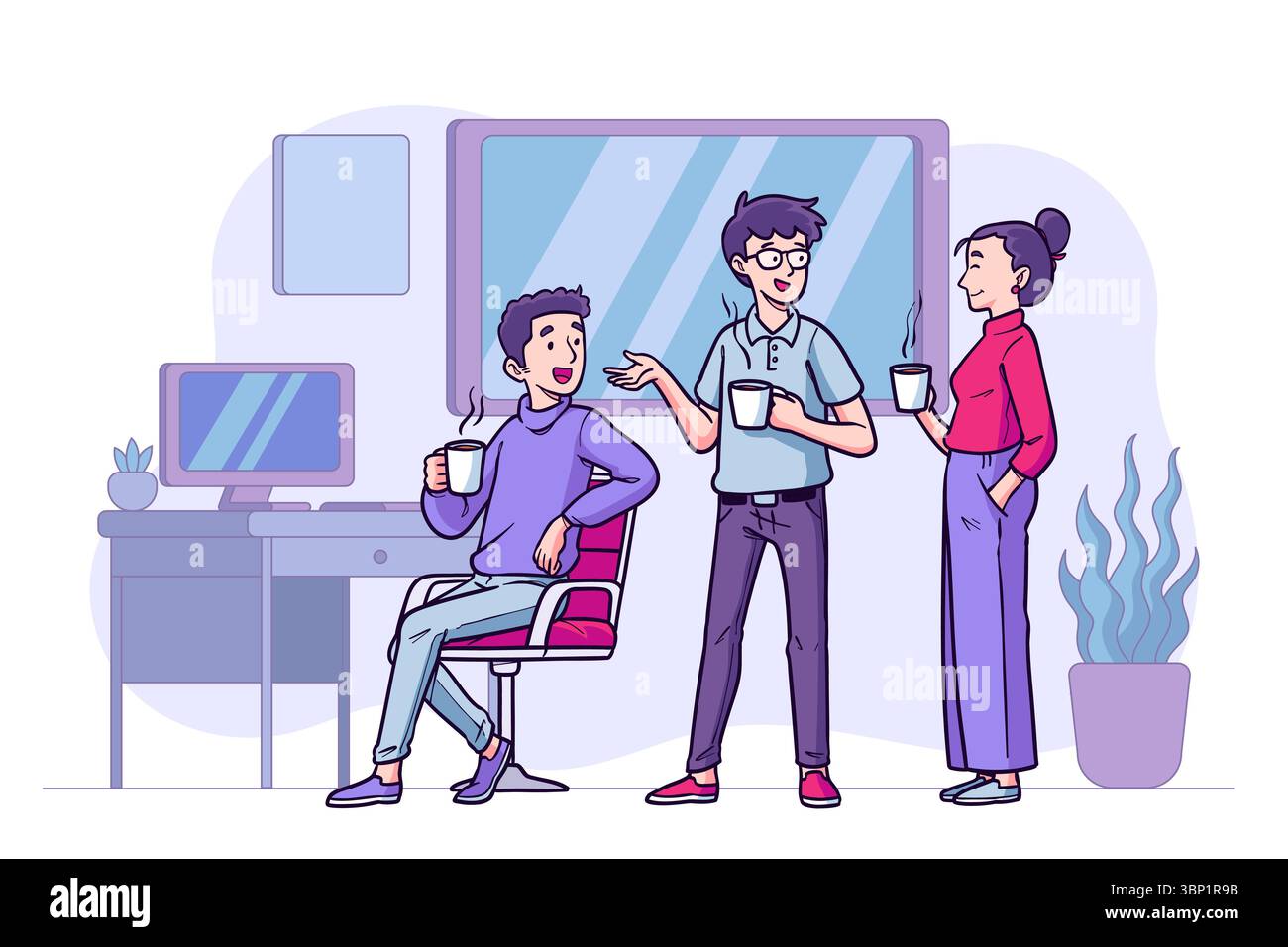 Hand drawn people with hot drinks Stock Vector