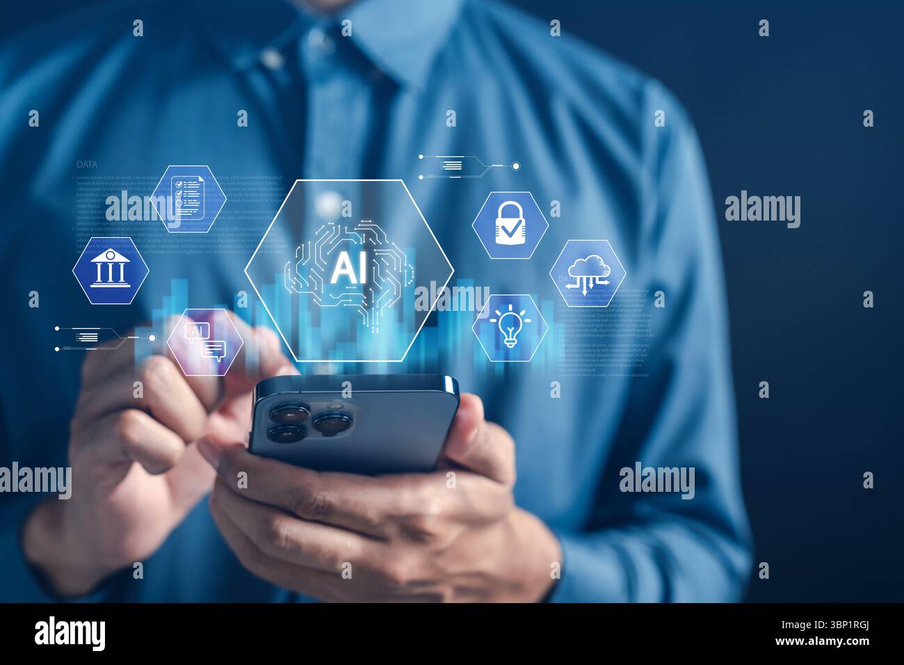AI technology in daily use through smartphone applications, supporting smart communication, cloud Stock Photo