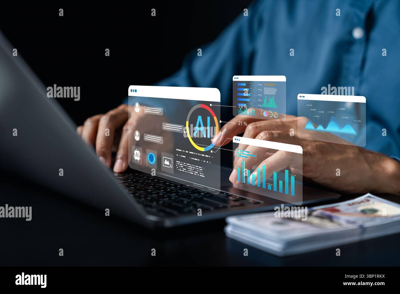 AI technology with data analysis and research dashboard for intelligent decision-making, trend Stock Photo