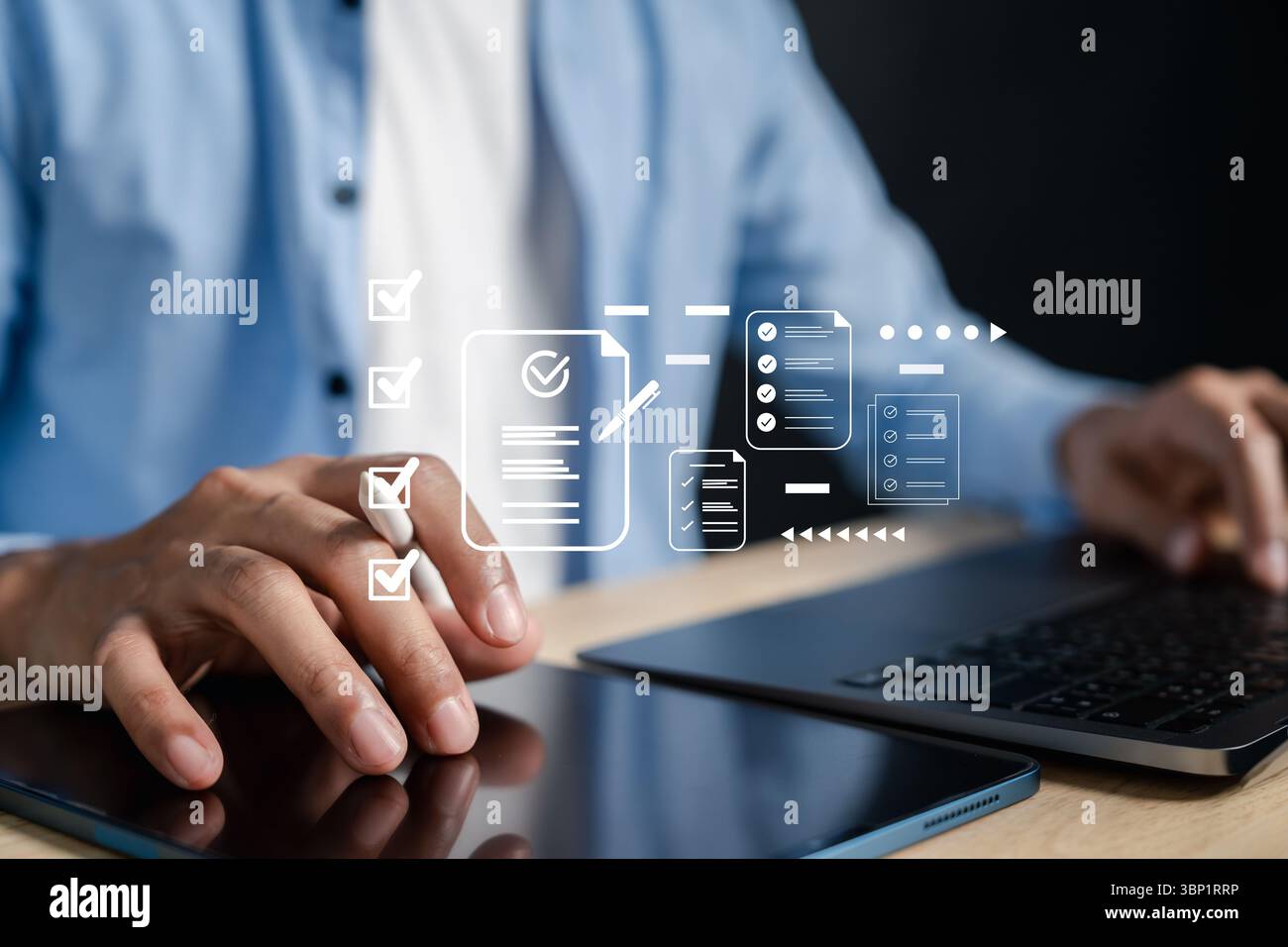 Document checklist, digital planning, online form management, task list, business process, paperless Stock Photo