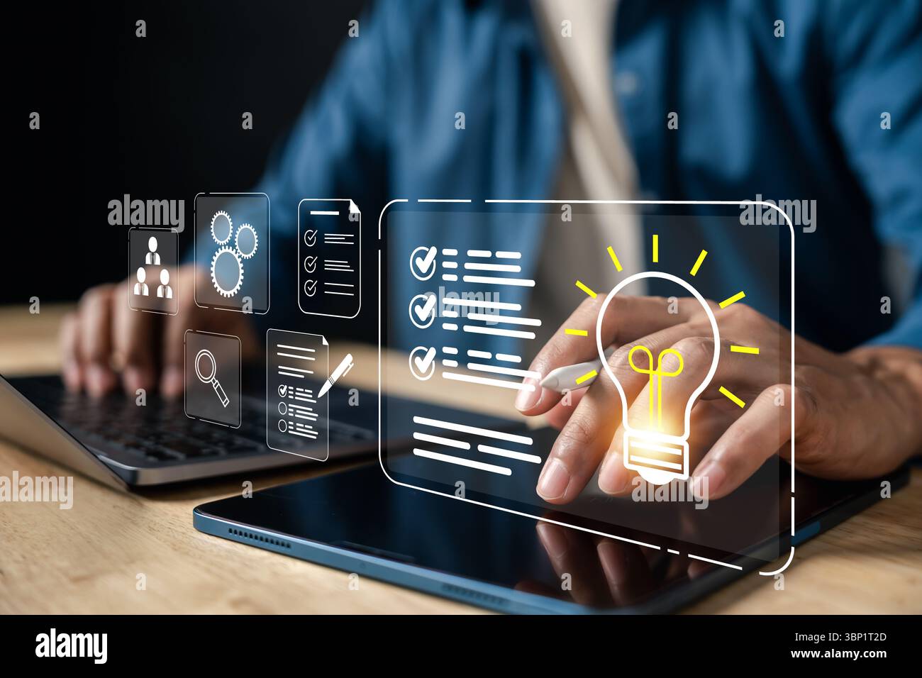 Creative idea and content management system with digital checklist, planning tools, and task Stock Photo