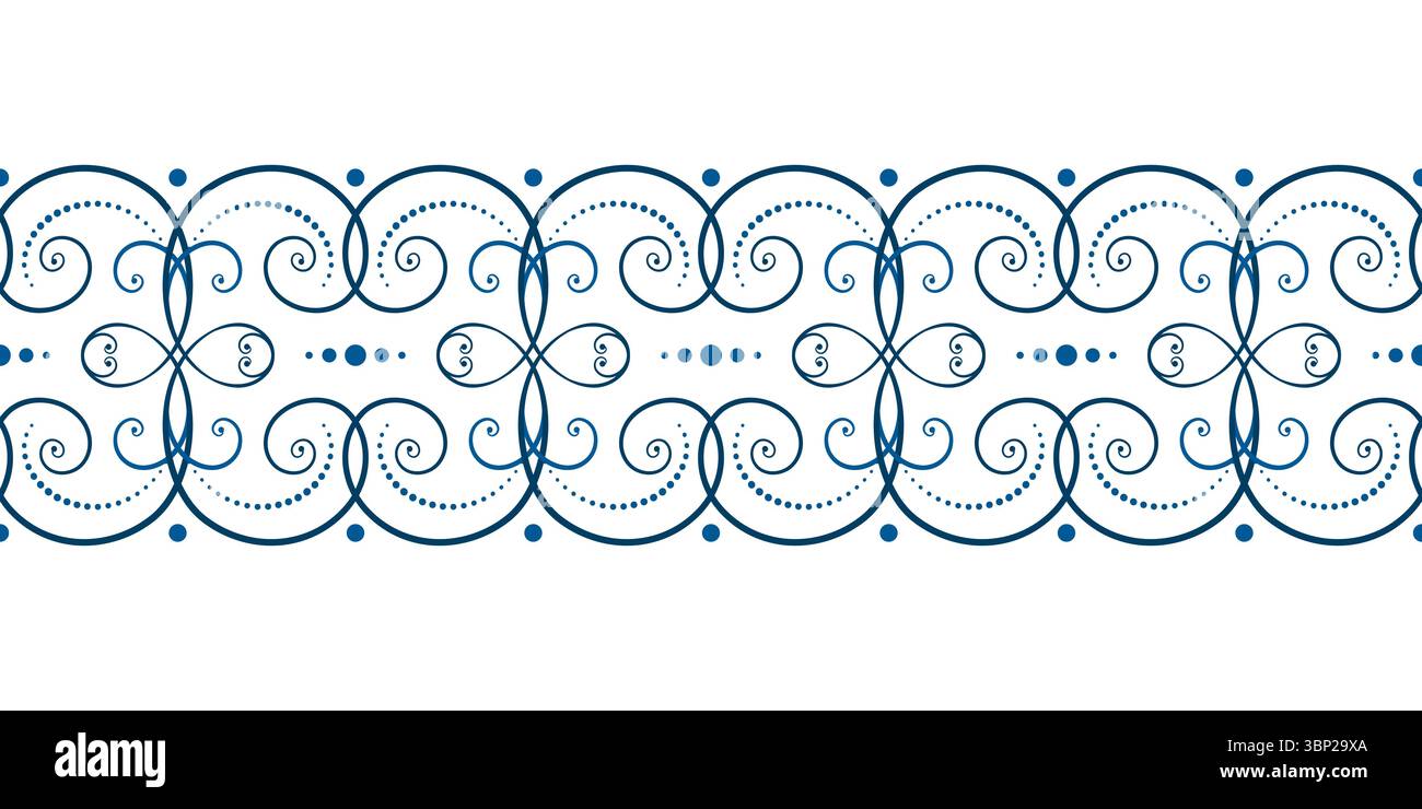 Ornamental seamless border of blue curls on white background. Frost ...