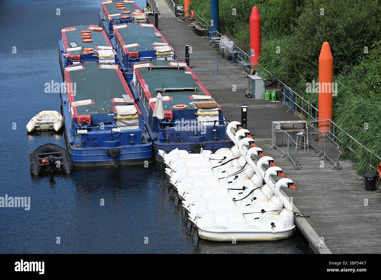Swan paddle boats in the Queen Elizabeth Olympic Park - London UK Stock Photo