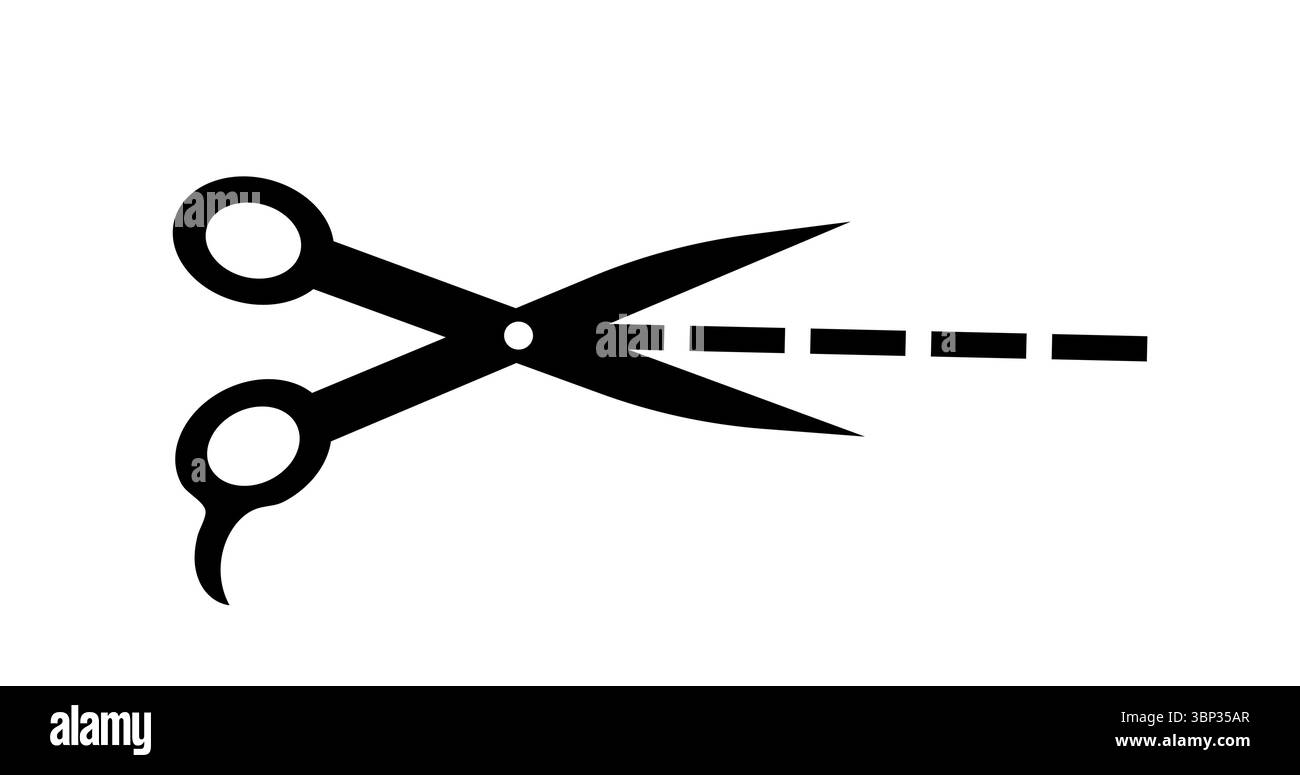 Scissors cut icon. Silhouette of scissors cutting dotted line. Barber ...