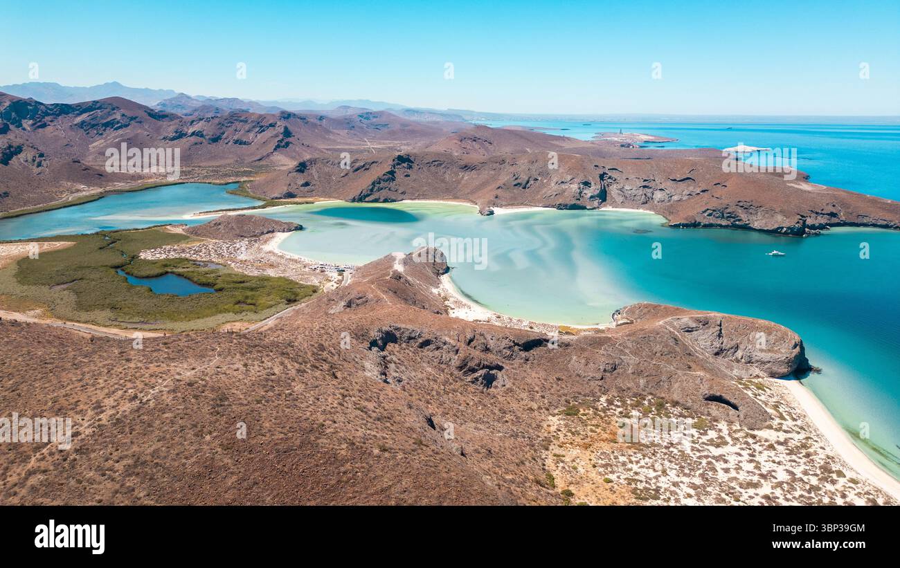 A stunning aerial view of Balandra Beach near La Paz, Baja California ...