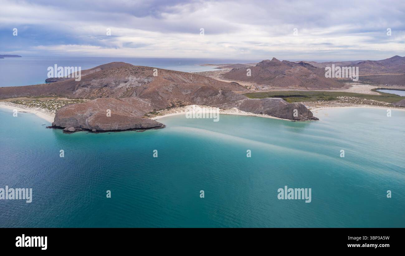A stunning aerial view of Balandra Beach near La Paz, Baja California ...