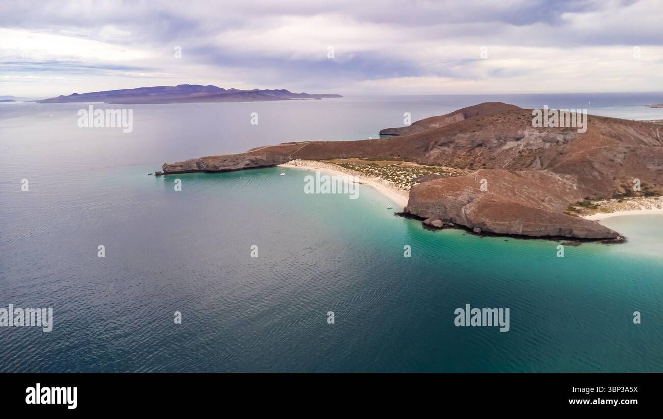 A stunning aerial view of Balandra Beach near La Paz, Baja California ...