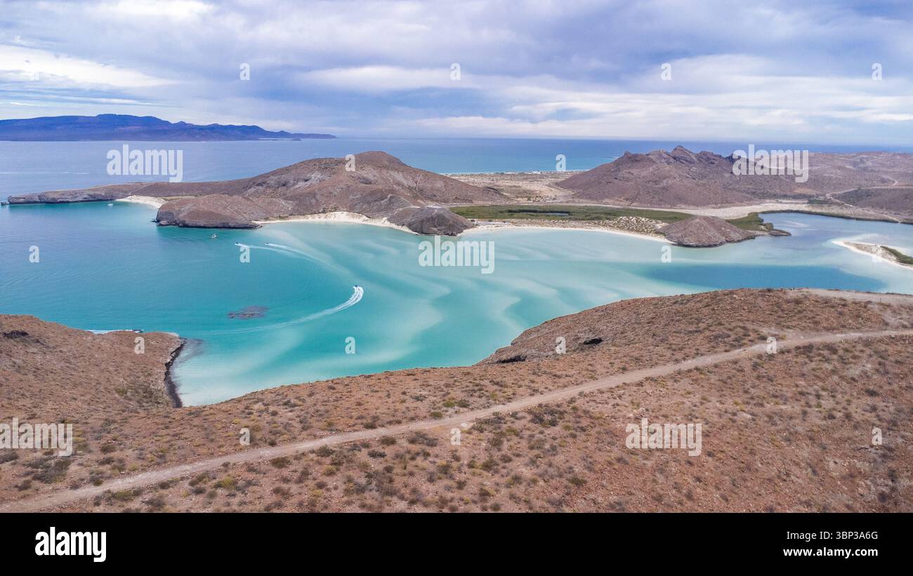 A stunning aerial view of Balandra Beach near La Paz, Baja California ...