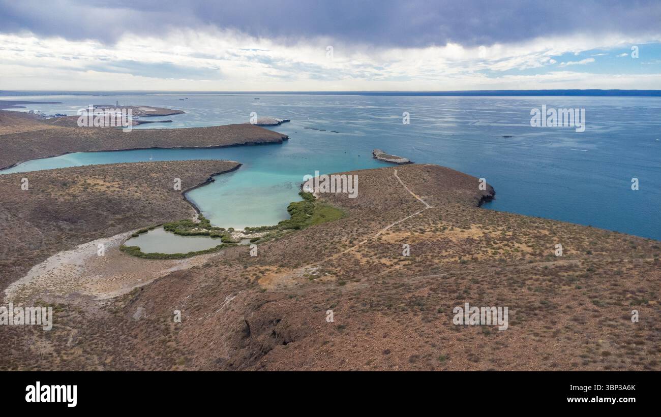 A stunning aerial view of Balandra Beach near La Paz, Baja California ...