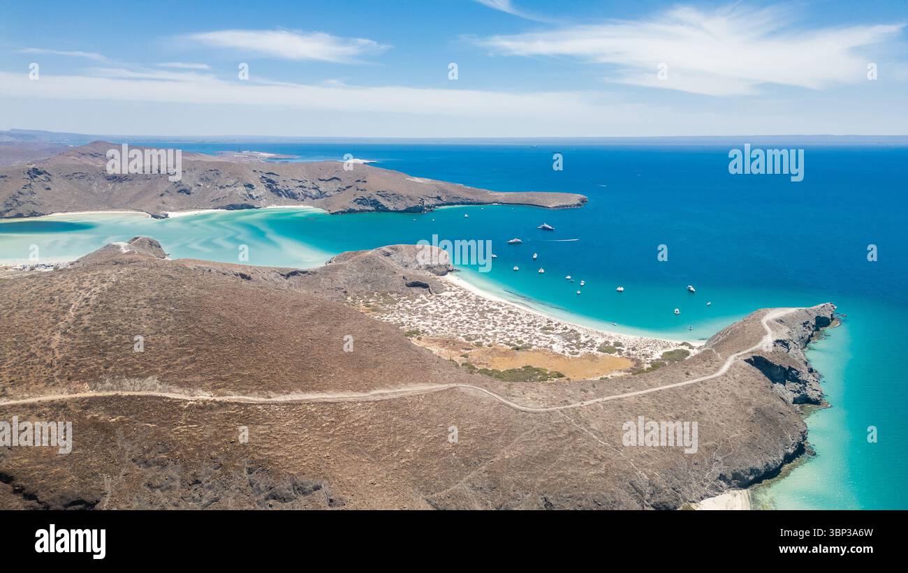 A stunning aerial view of Balandra Beach near La Paz, Baja California ...