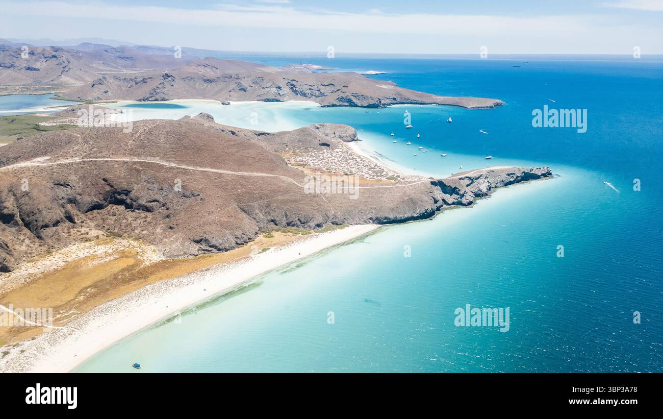 A stunning aerial view of Balandra Beach near La Paz, Baja California ...