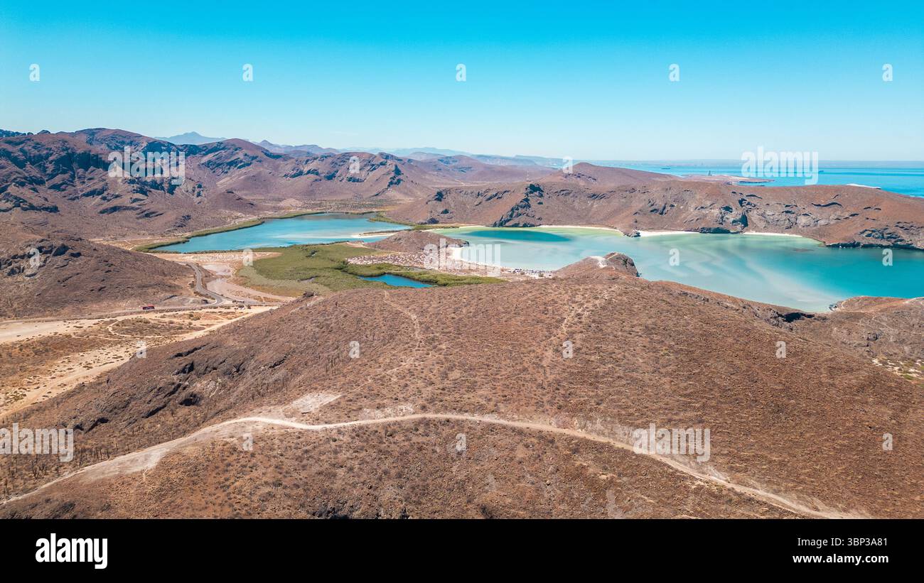 A stunning aerial view of Balandra Beach near La Paz, Baja California ...