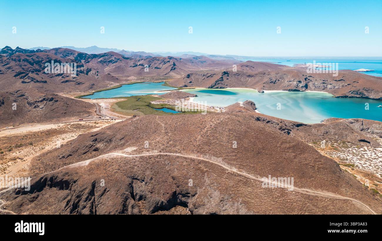 A stunning aerial view of Balandra Beach near La Paz, Baja California ...