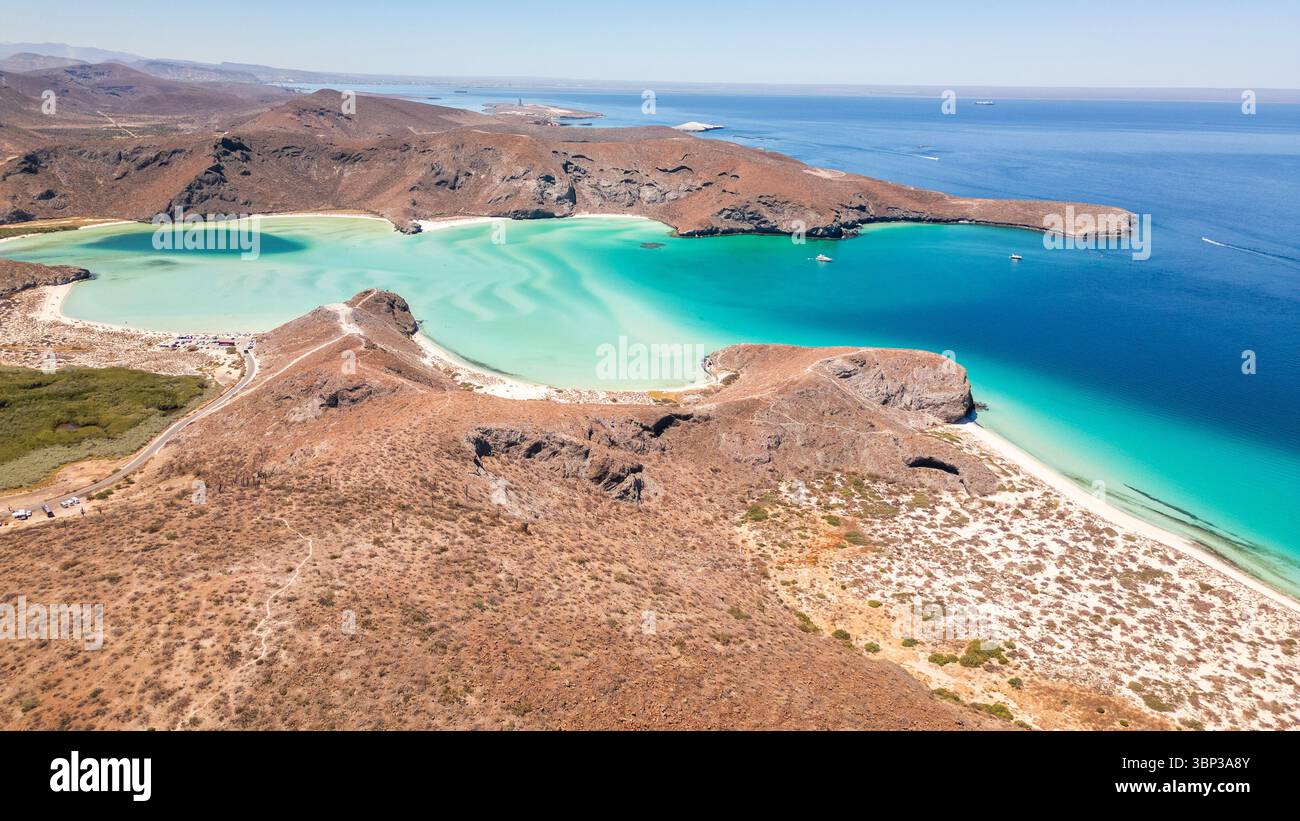 A stunning aerial view of Balandra Beach near La Paz, Baja California ...