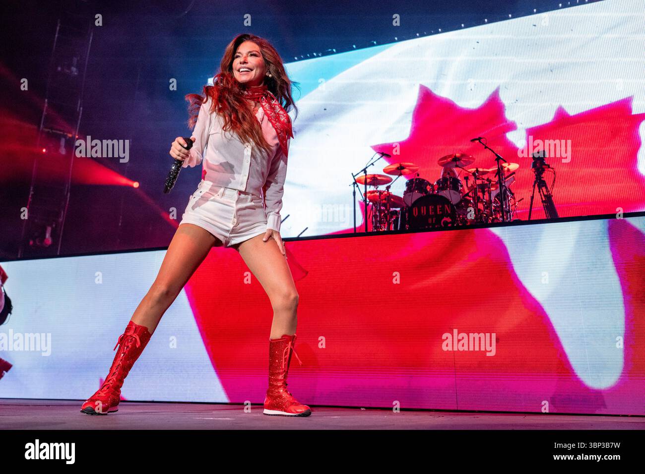 Shania Twain performs at the Scotiabank Saddledome during the Calgary