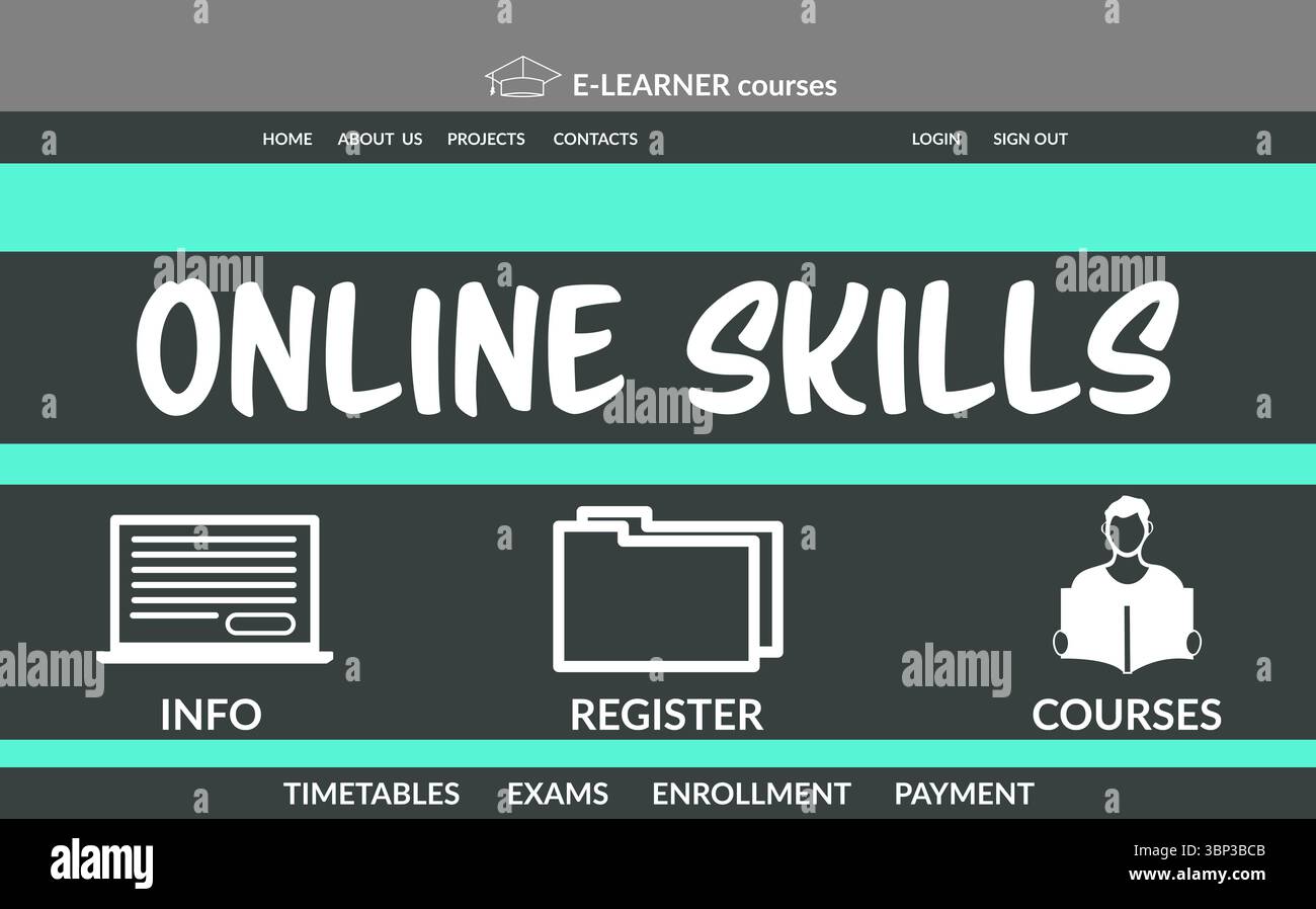 Illustration of e-learning interface on screen Stock Photo - Alamy