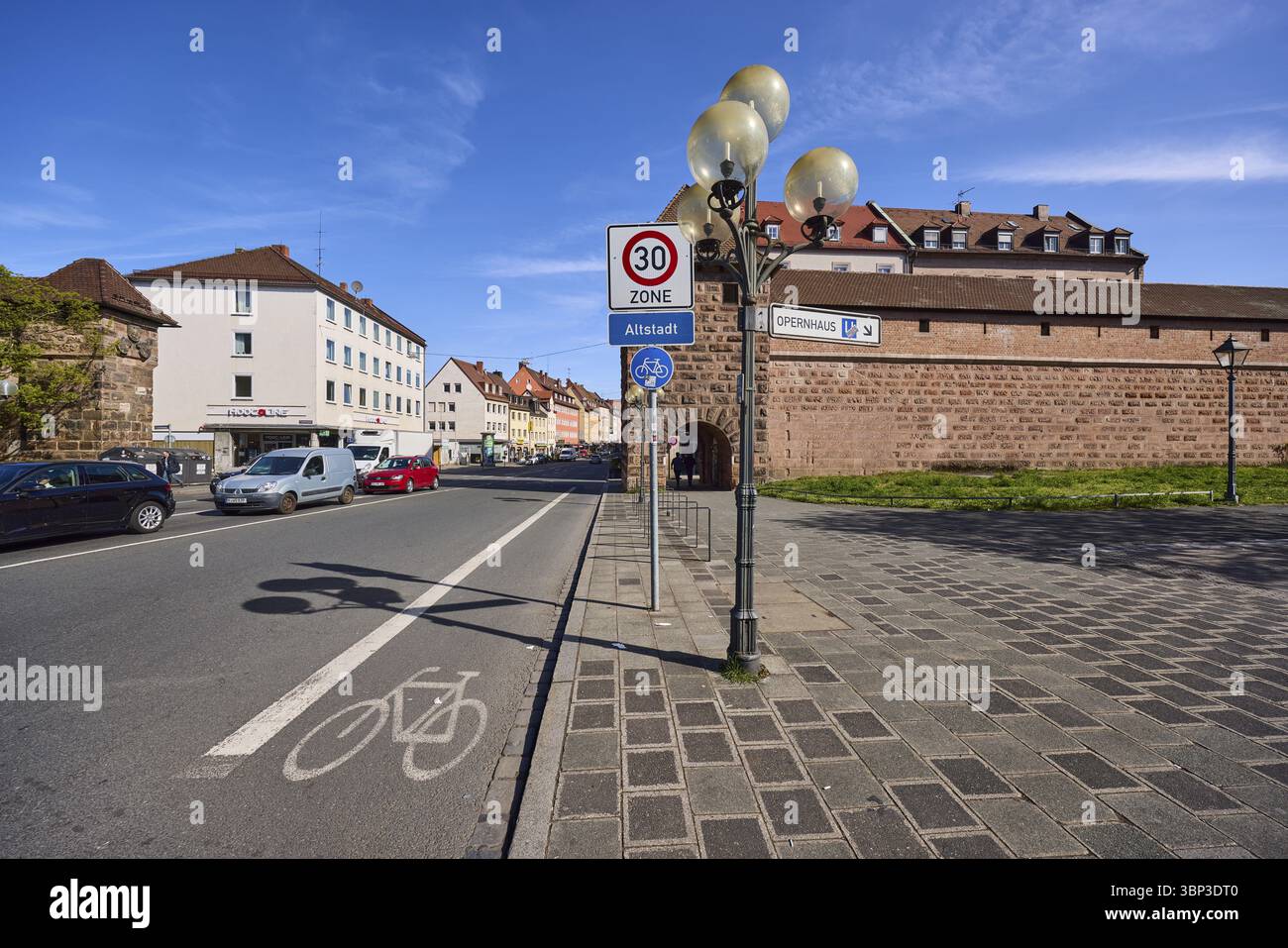 City fortification, city wall, zone 30 sign, additional sign old town ...