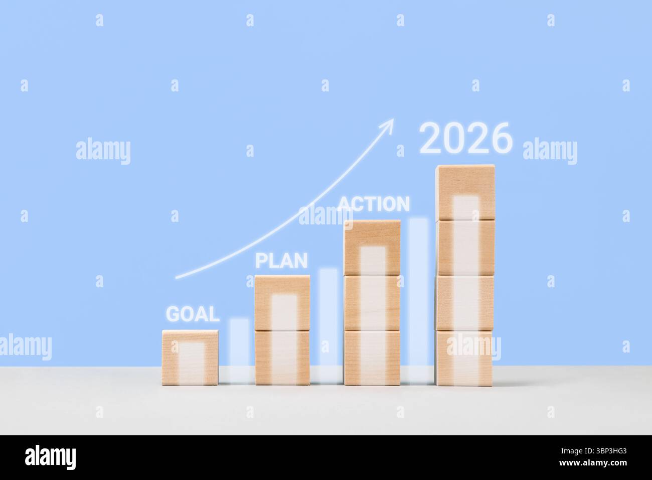 Plan, goal and action to achieve success in 2026. Wooden blocks in form ...