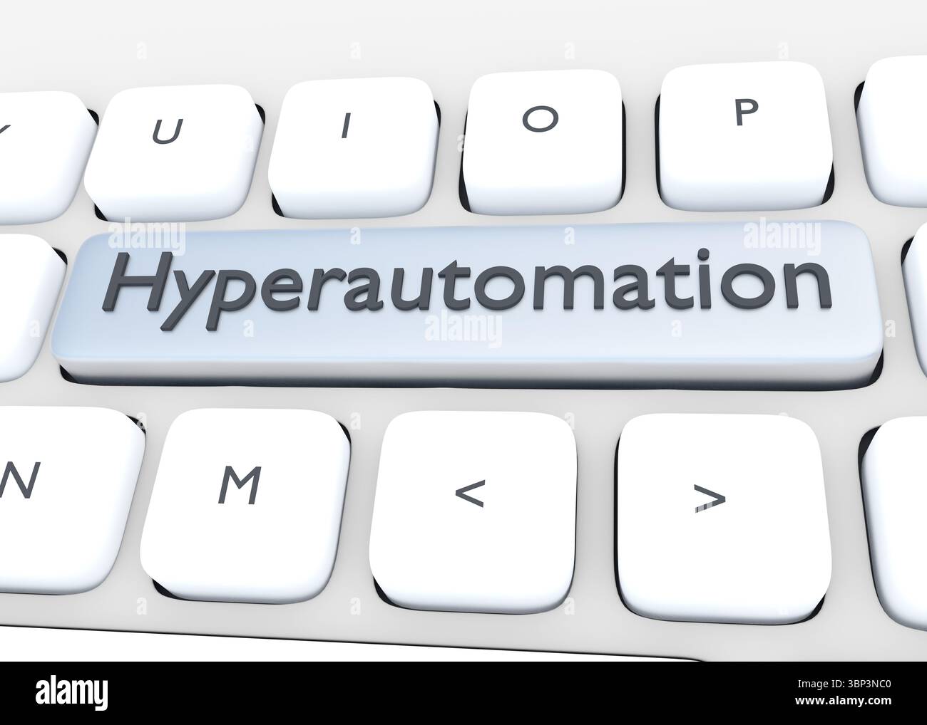3D illustration of computer keyboard with the script Hyperautomation Stock Photo
