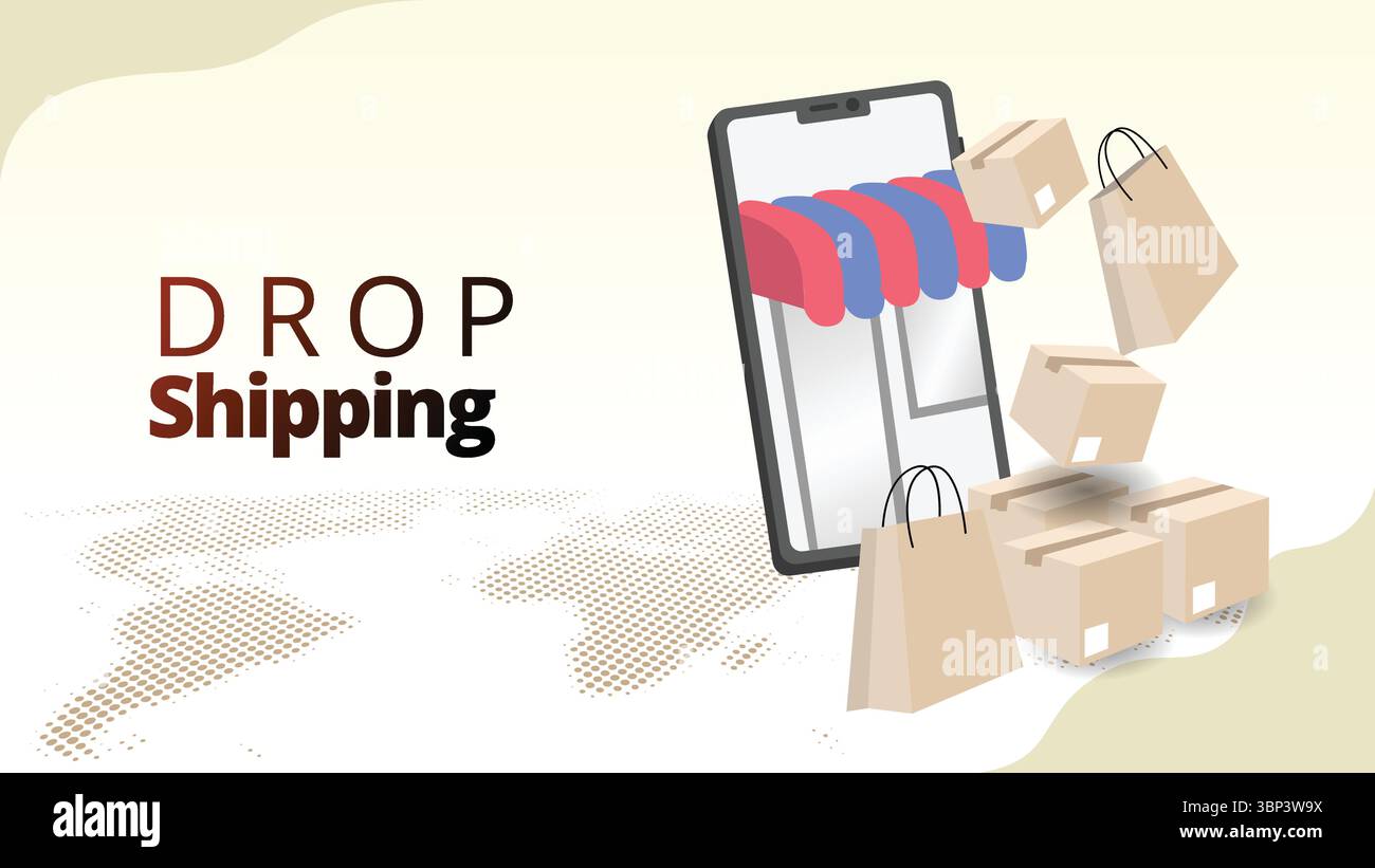 drop shipping concept.mobile screen shopping with package. supply chain ...