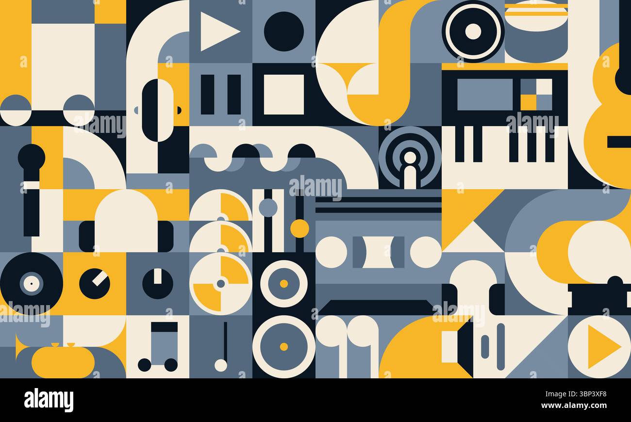 Music and sound geometric pattern background with musical elements ...