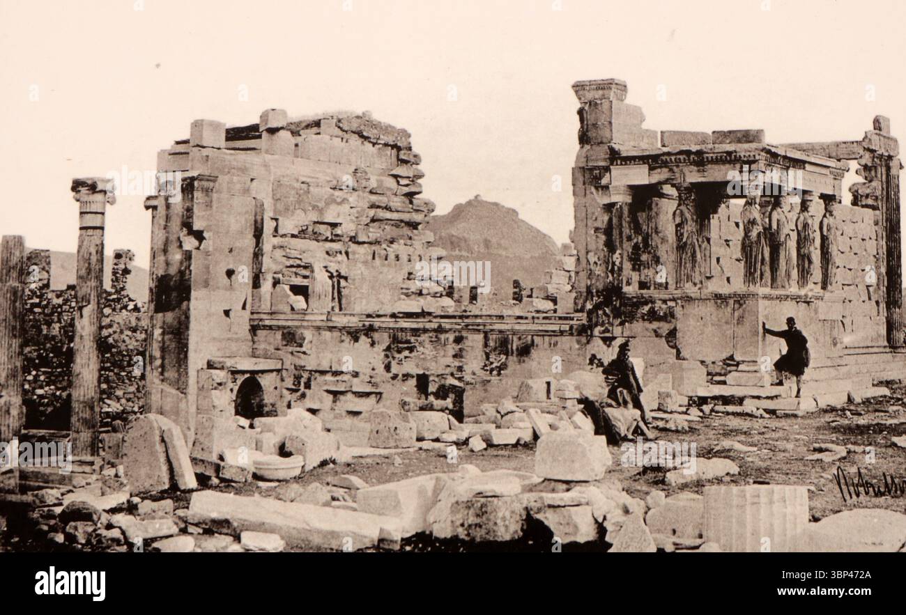 A photograph of the first restoration phase of the Acropolis in Athens ...