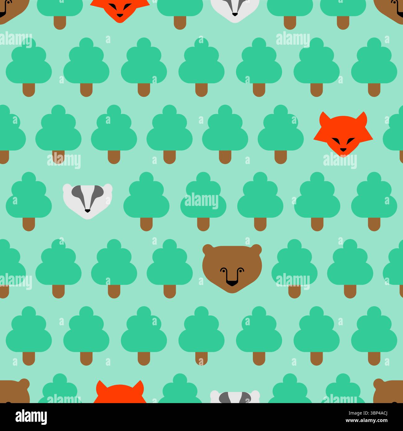 Forest with bear pattern seamless. Trees and bears background. Baby fabric texture Stock Vector
