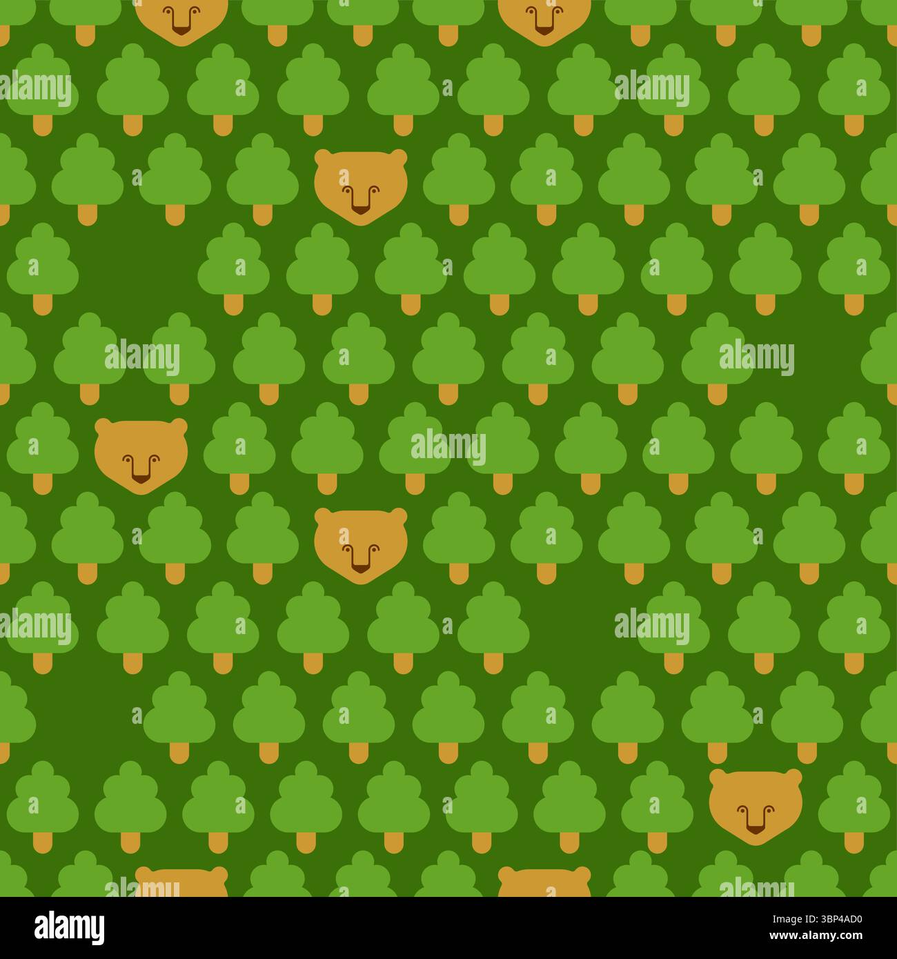 Forest with bear pattern seamless. Trees and bears background. Baby fabric texture Stock Vector