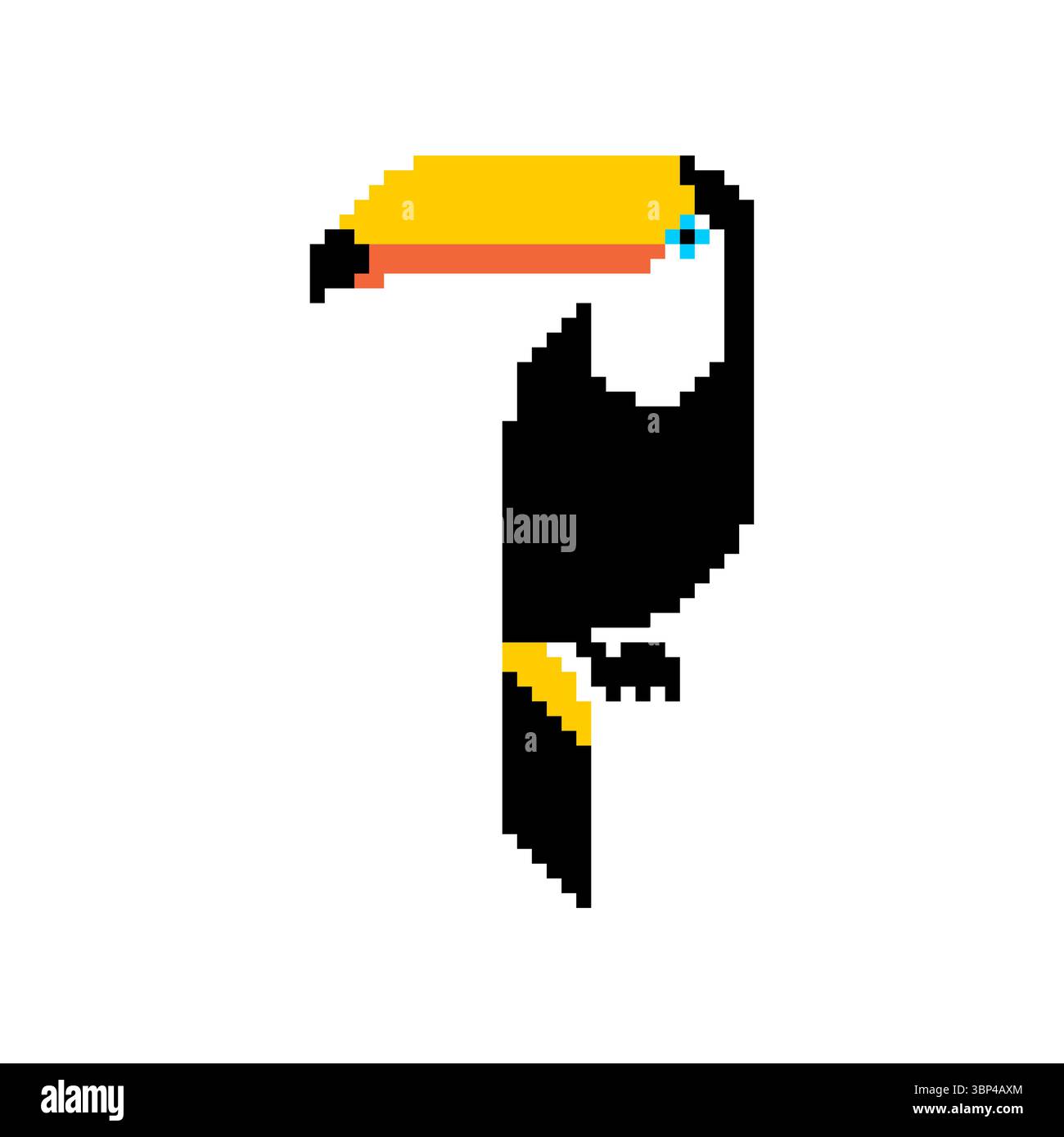 Toucan pixel art. 8 bit tropical bird Stock Vector