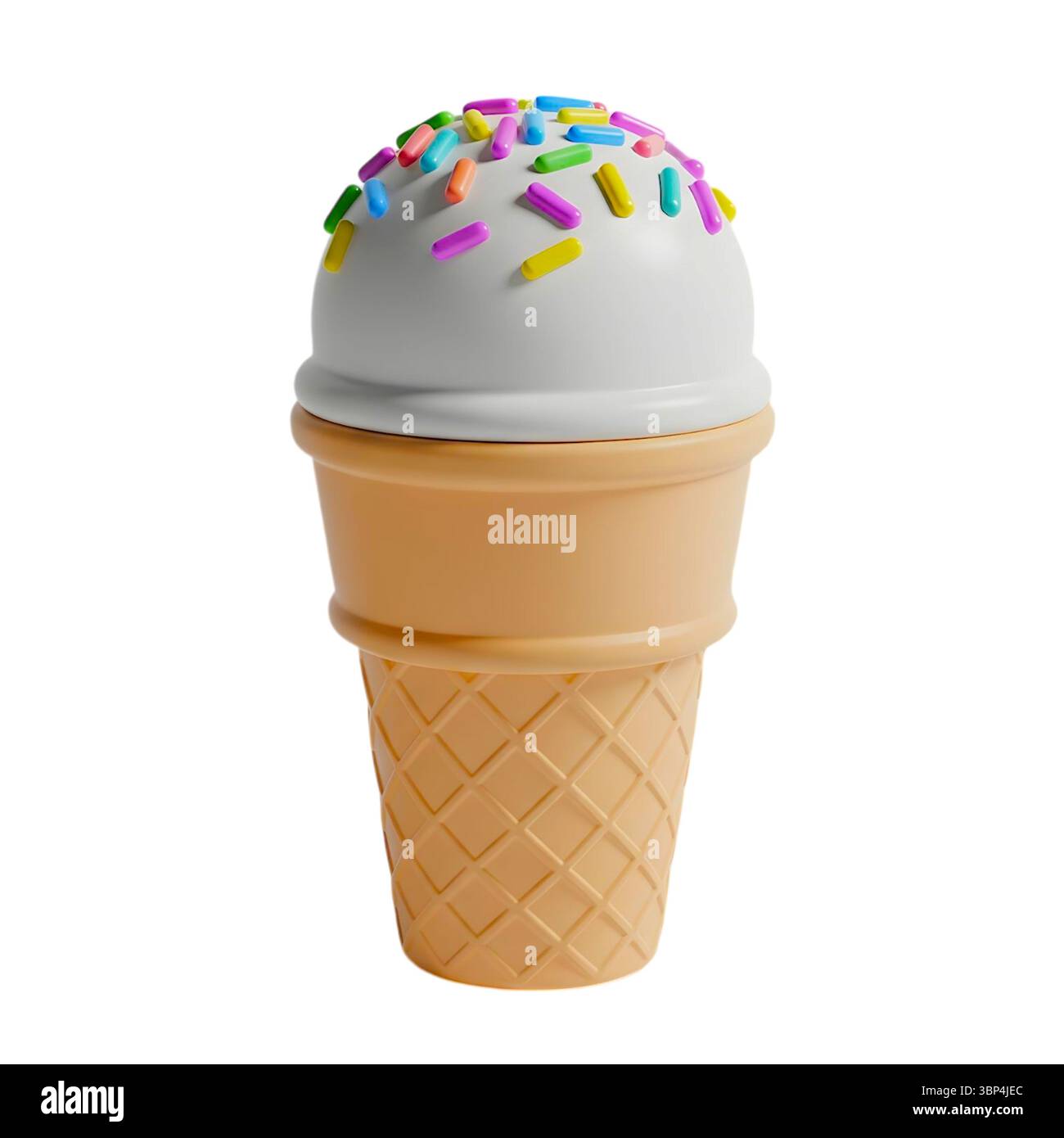 white ice cream cone minimalist 3D rendering in a soft and smooth ...