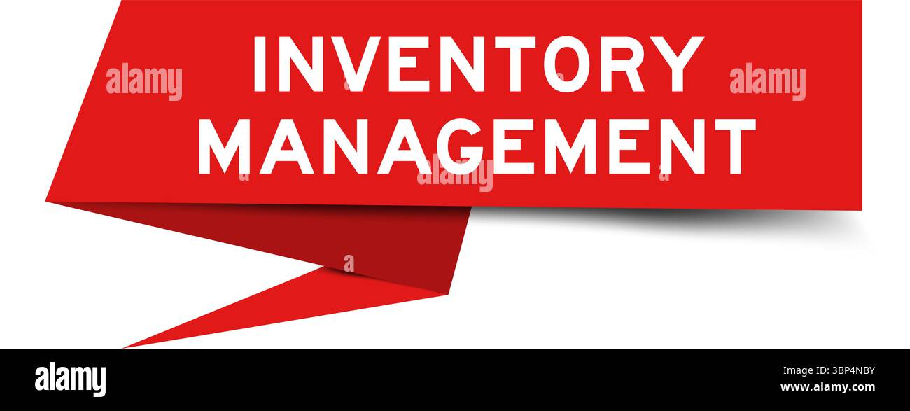 Red color speech banner with word inventory management on white background Stock Vector