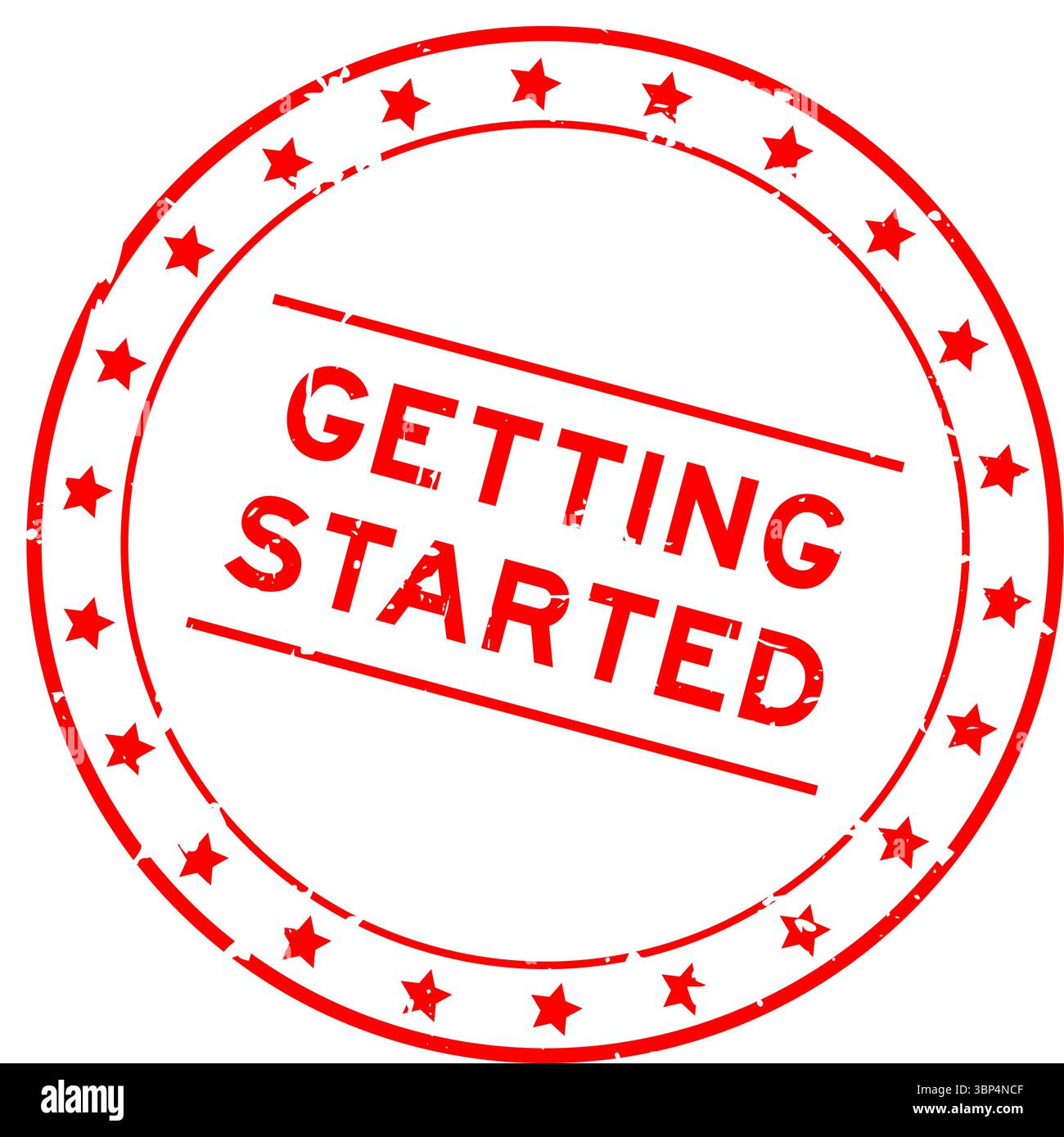Grunge red getting started word round rubber seal stamp on white background Stock Vector