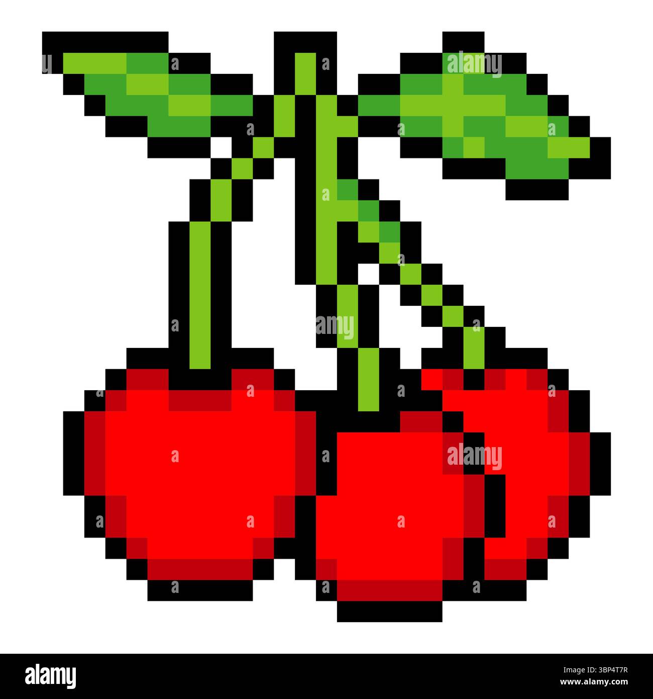 Cherry fruit in pixel art isolated on white background Stock Vector