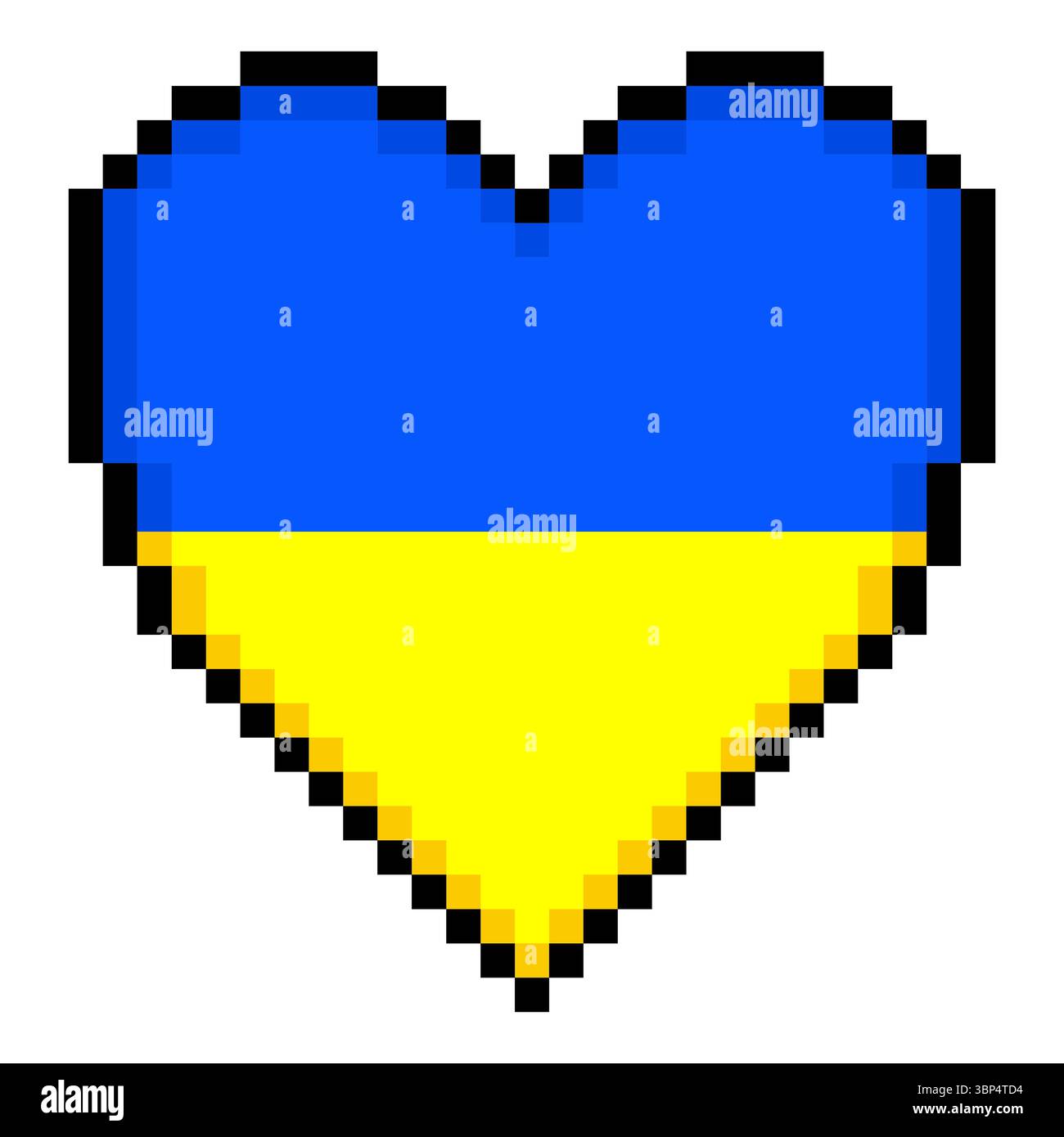 Ukraine flag with heart shape in pixel art style Stock Vector
